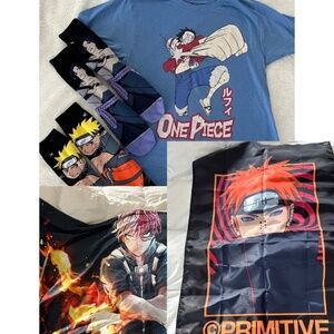 Anime set - two tapestries/banners, shirt and two socks